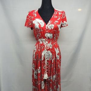 VintageClothing Women's Bright Red Floral Dress